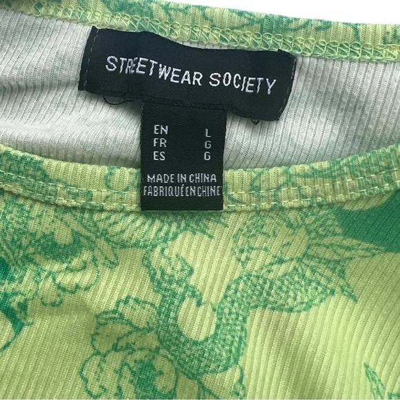 Y2K Streetwear Society Green Fitted Yin Yang Dragon Lotus babydoll cropped tee L - Picture 4 of 5
